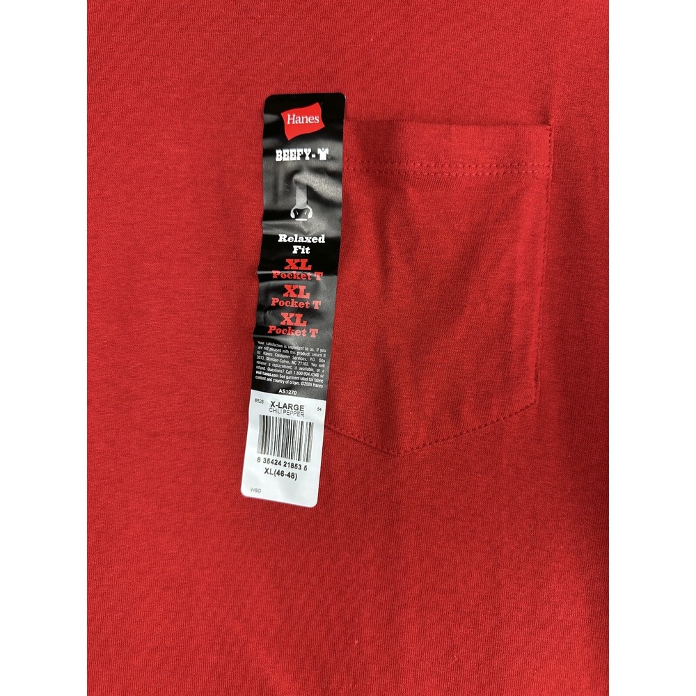 ✨2/$20 Hanes Beefy-T Relaxed Fit Pocket Tee Chili Pepper Red Shirt Men's Size XL - Picture 9 of 14